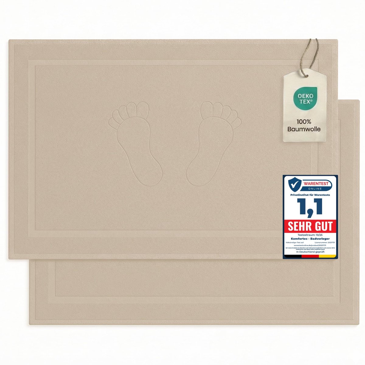 SnelShoppen - Komfortec Badmat Set 2 Stuks, 100% Katoen, 800 GSM, Zachte en Sterk Absorberende Douchemat, Handdoekdikte, Hotelkwaliteit, 50 x 80 cm, V