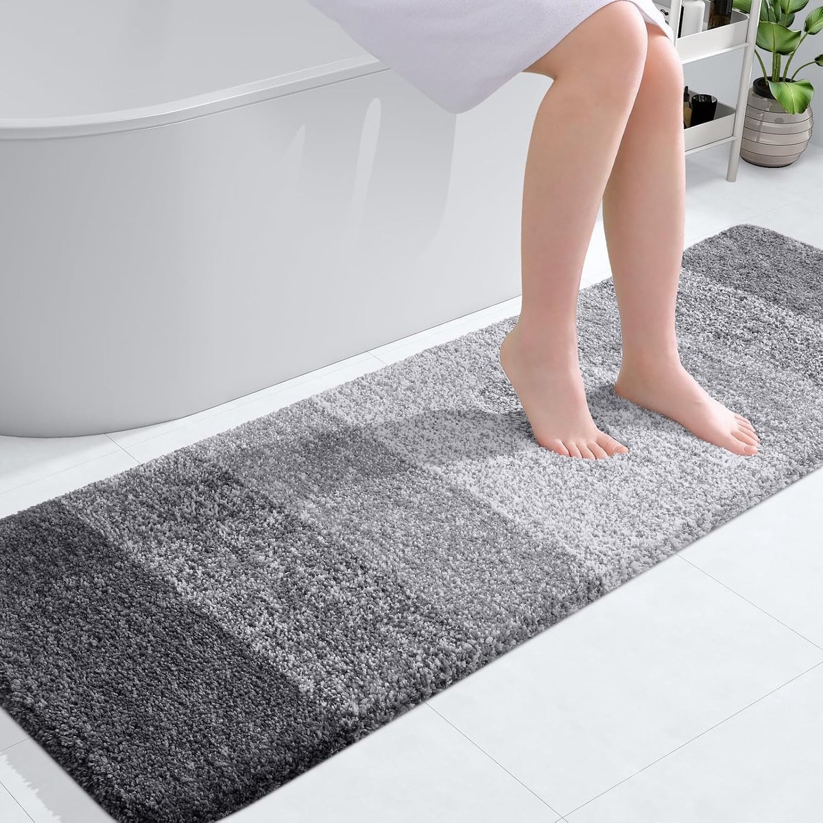 SnelShoppen - Olanly Badkamerloper 150 x 50 cm, Extra Zacht en Absorberend Microvezel, Sneldrogend en Machinewasbaar, Grijze Badmat voor Badkamer, Dou