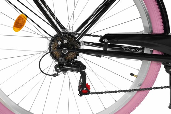 Davi Emma - Stadsfiets - 28 inch - 7 versnellingen - Shimano - V-brake - Lage instap - Zwart/Roze — afbeelding 3