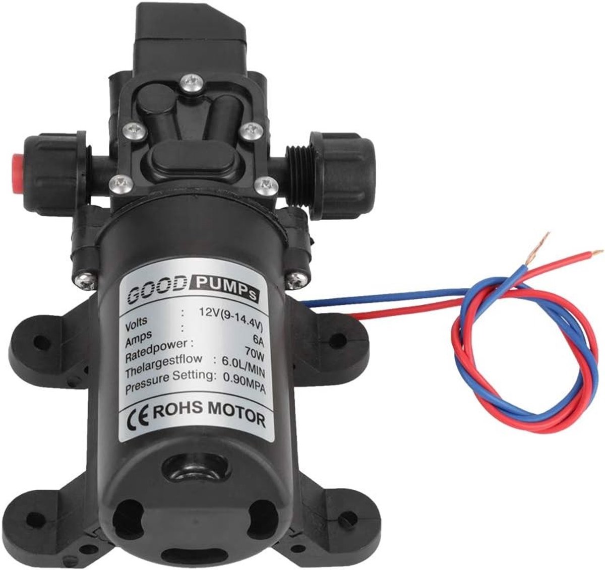 Zelfaanzuigende waterpomp 12V, 6 l/min, 0.9 MPa, 70 W - Hoge druk waterpomp met drukschakelaar voor caravan, motorhome en tuingebruik