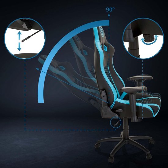 Stoel Stof Kunstleder - Bureaustoel Ergonomisch - Comfortabel Zitten - 3D Verstelbare Armleuningen - 147 cm Hoog - Zwart Turkoois — afbeelding 2
