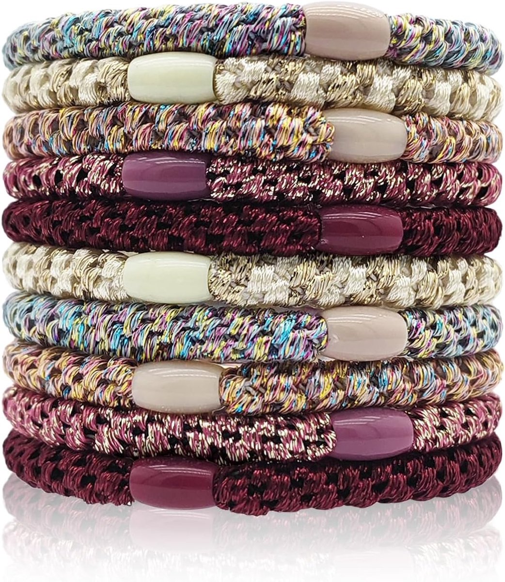 Multikleurige Haarbanden voor Vrouwen en Meisjes, 10 Stuks Elastische Haaraccessoires voor Dik en Krullend Haar, Perfect voor Diverse Stijlen