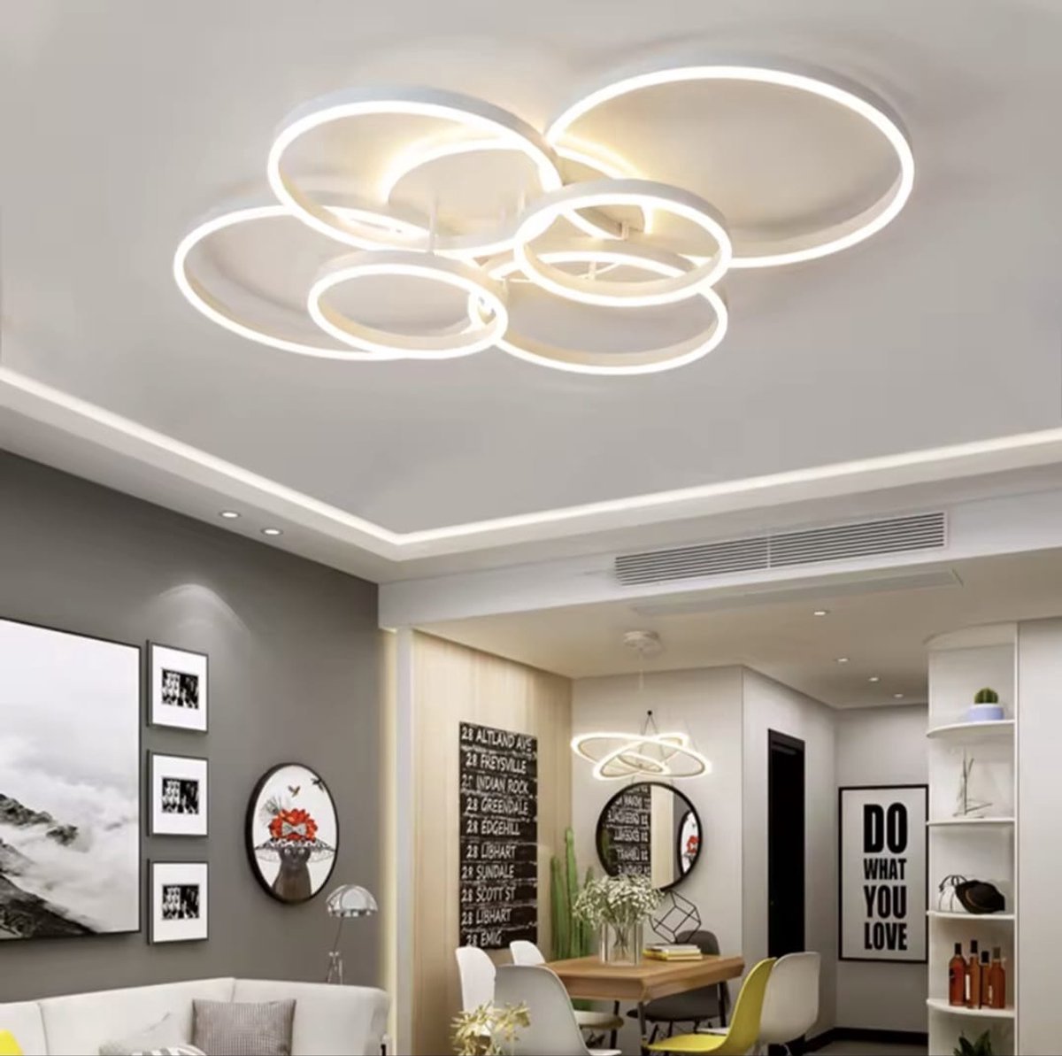 Led Plafondlamp - Dimbaar met Afstandsbediening - 6 Ringen - 100 cm- 130 Watt - Energieklasse A ++ - Wit - Plafonniere - Modern - led lamp - Woonkamer - Kamer - Eetkamer - Eettafel - Keuken - Slaapkamer