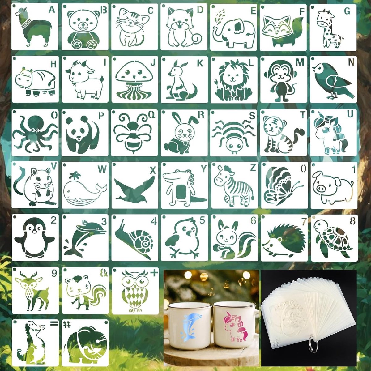40 Stuks Dieren Sjablonen Herbruikbare Verf Sjablonen voor Kinderen DIY Tekeningen en Creatieve Projecten 7.5 x 7.5 cm