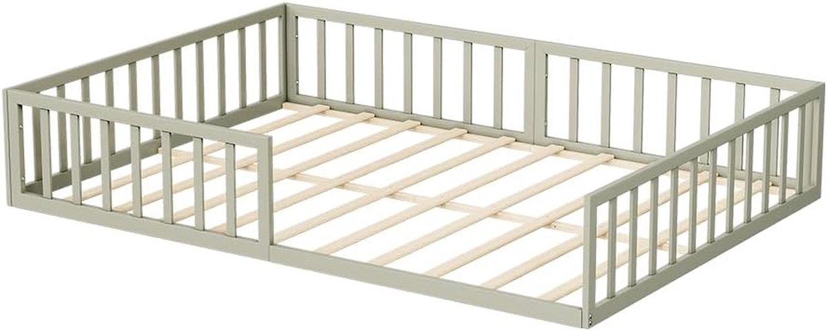 Kinderbed - Laagslaper Montessori - Zelfstandig slapen - Met uitvalbeveiliging - 140x200 cm - Grijs