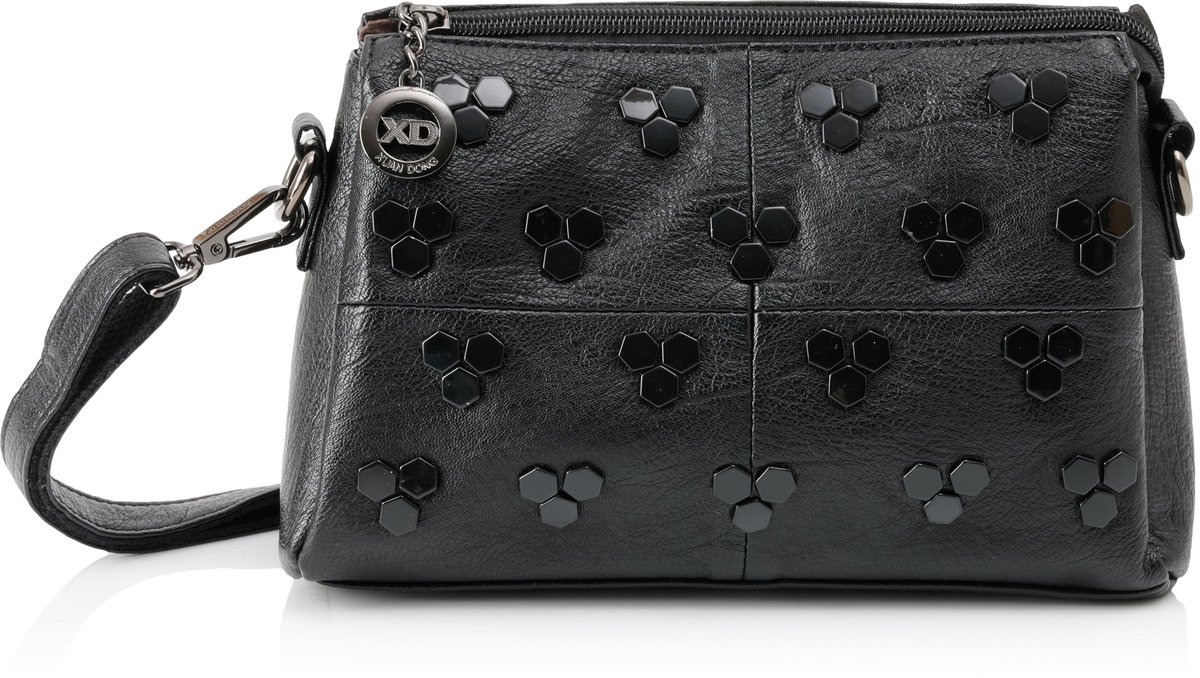 SnelShoppen - Dames handtas clutch van zacht leer met klinknagelketting, zwarte schoudertas, trendy en veelzijdig, Eén Maat, perfect voor feest en uit