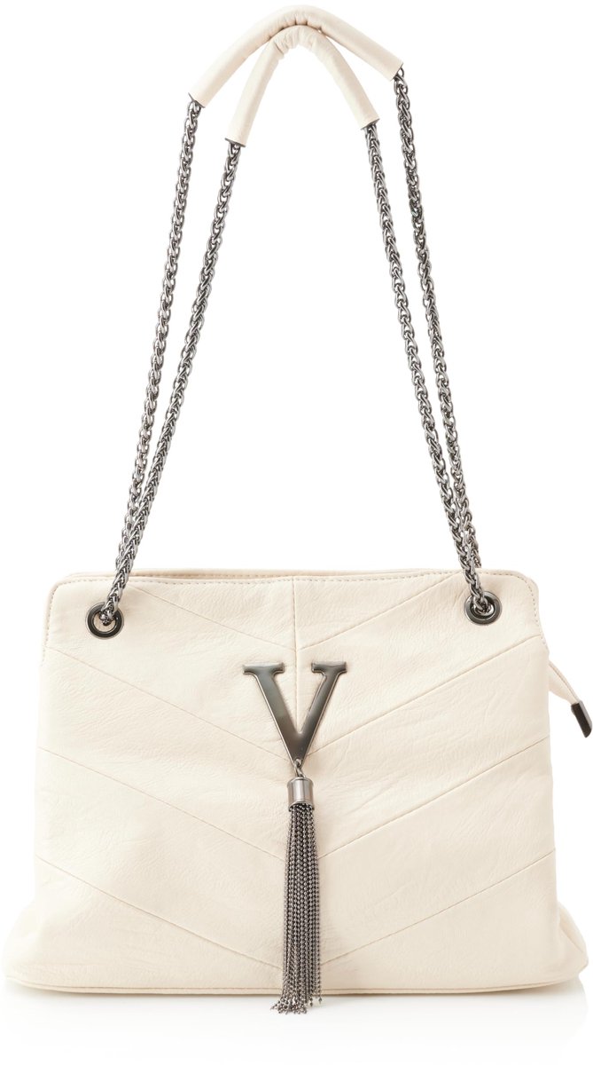 SnelShoppen - Dames Handtas Clutch van Zacht Leer in Wolwit met Klinknagelketting, Grote Inhoud, Perfect voor Feest, Avond en Dagelijks Gebruik, Eén M
