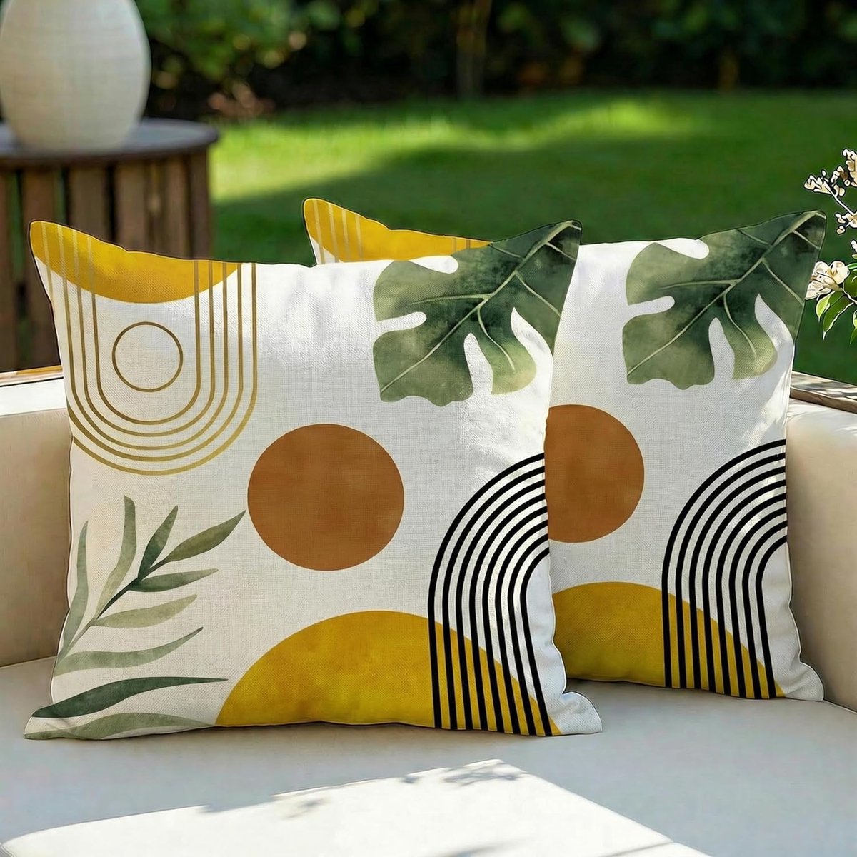 SnelShoppen - Waterbestendige Kussensloop Set van 2 - 45 x 45 cm Outdoor Waterdichte Bankkussens - Retro Boho Sierkussen Kussenslopen van Polyester vo
