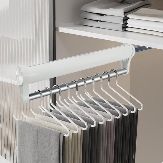 Uittrekbare Kledingstang voor Kledingkast - Verstelbaar Aluminium Telescoop Kledingroede - Ruimtebesparend Wit — afbeelding 3