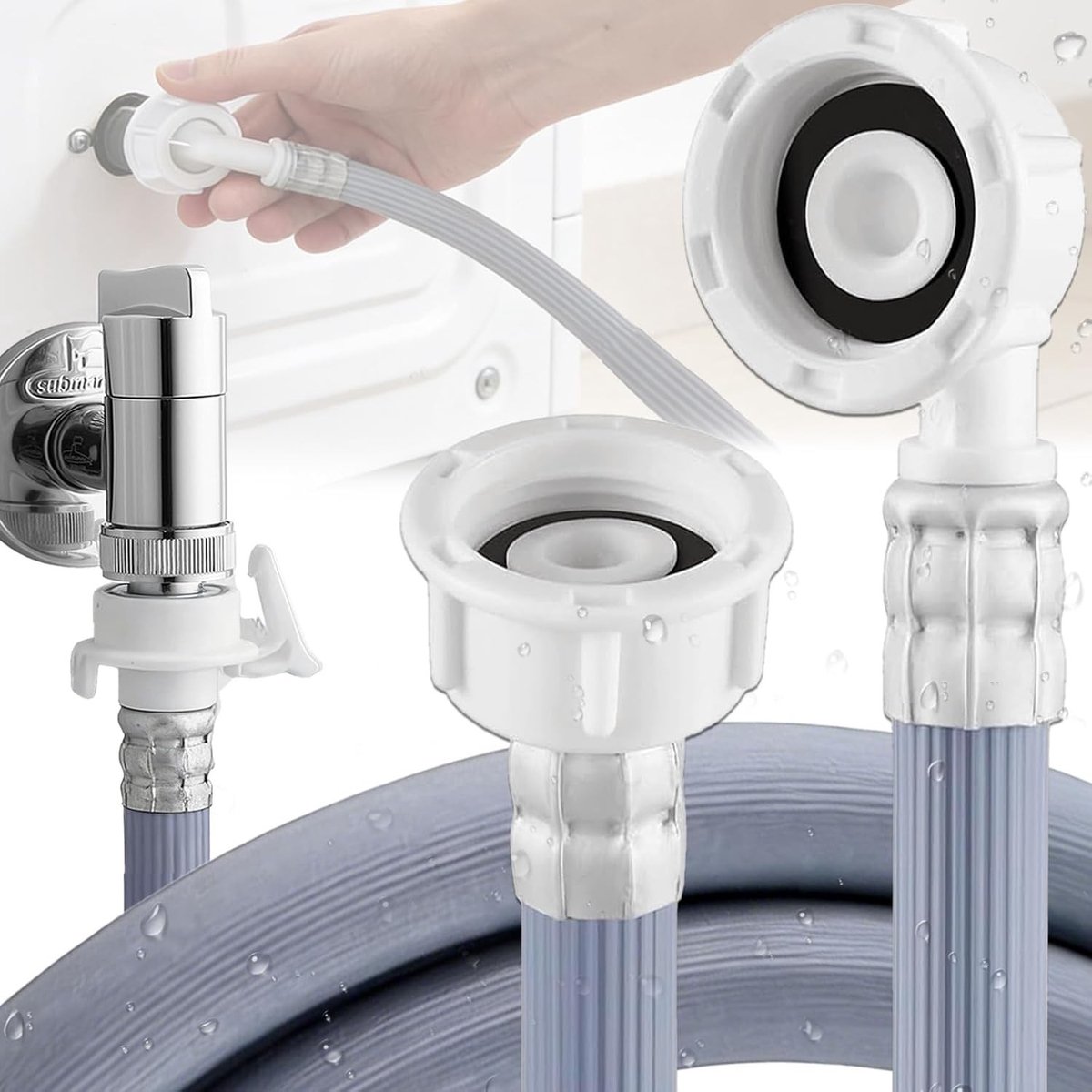 Verlengingsslang 1 m voor wasmachine en vaatwasser, universele toevoerslang met 3/4 inch aansluiting, waterdichte verbinding en eenvoudig te installeren