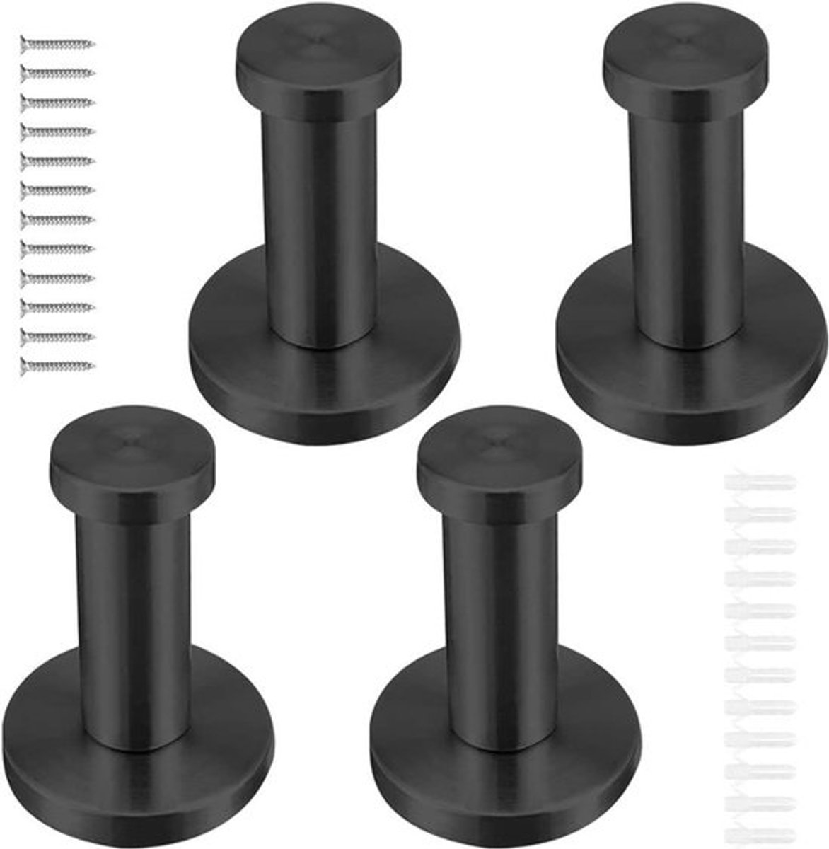 Jas Haak Handdoek Muur Mount Deur Haken Rvs - Set van 4 Stuks - Badkamer Keuken Slaapkamer Hotel - Waterdicht - Zwart