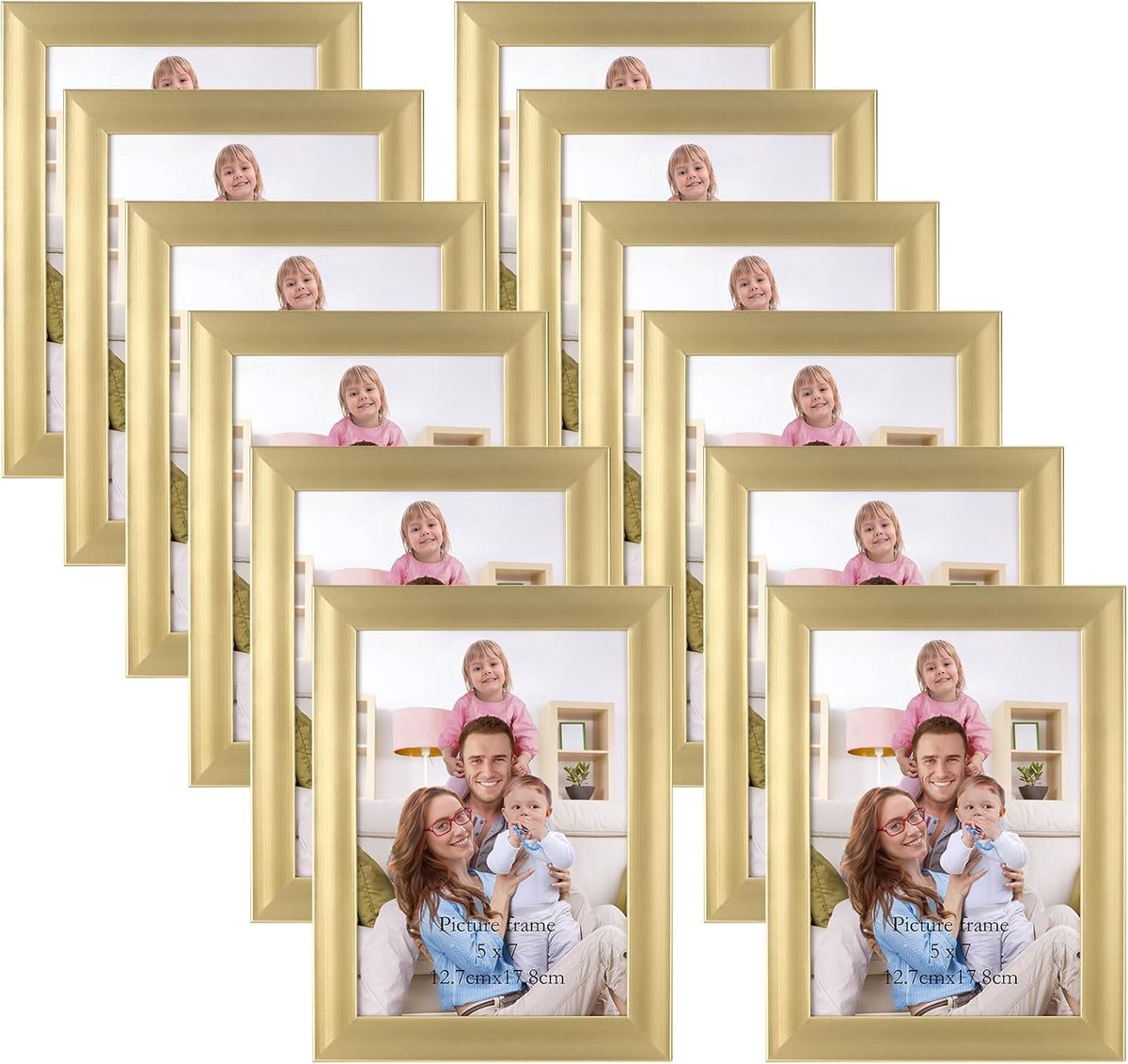 SnelShoppen - Giftgarden Set Fotolijsten 12 Stuks Goudkleurig 13x18 cm Plexiglas Wandmontage Tafelplaatsing Voor Foto's Collageset Feest Decoratie