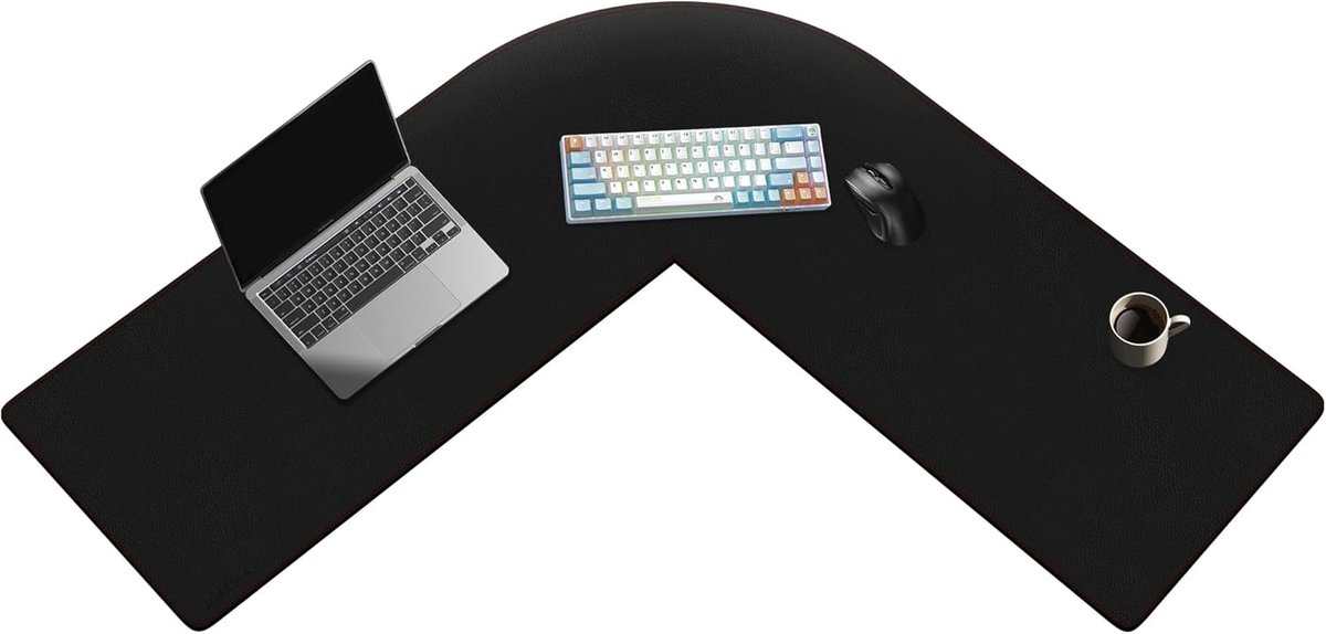 SnelShoppen - L-vormige bureauonderlegger 110x110 cm - Hoekbureau mat van PU-leer - Gaming muismat - Toetsenbord onderlegger - Zwart - Perfect voor we