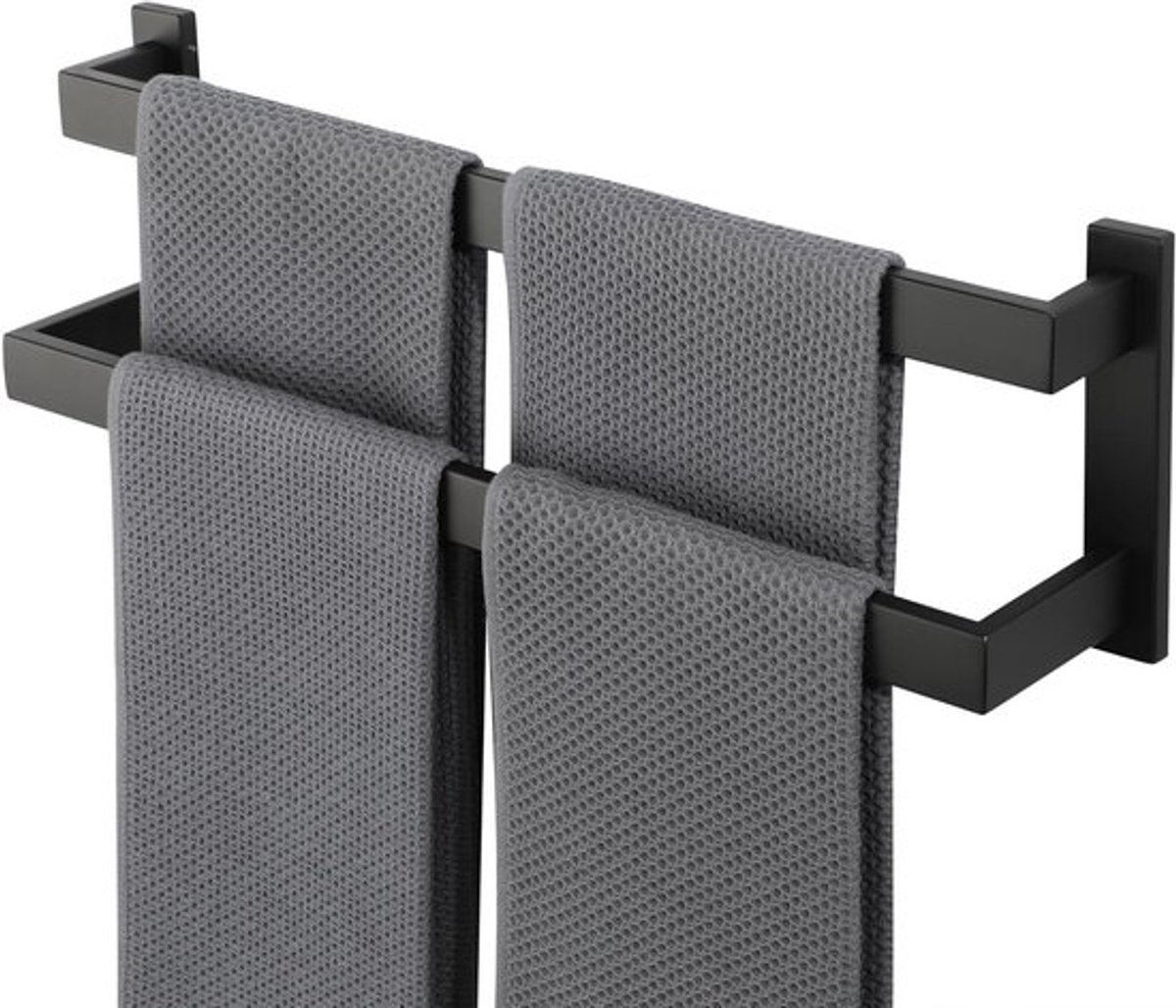 Dubbele Handdoekhouder Wandmontage 50CM Handdoekrail voor Badkamer en Keuken, RVS 304 Mat Zwart, Ruimtebesparend en Duurzaam