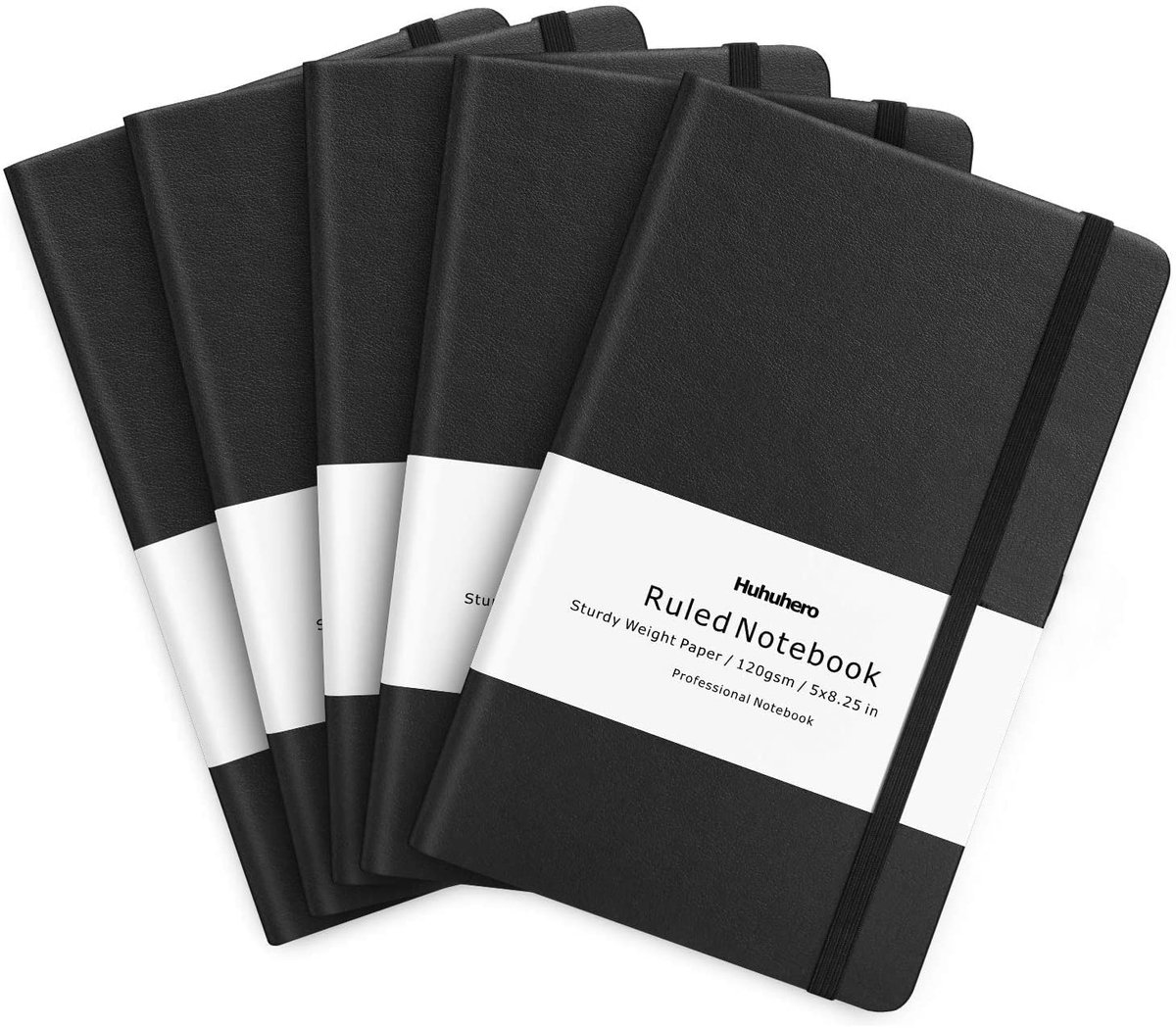 SnelShoppen - Notitieboek Dagboek Gelinieerd Hardcover 12,7 x 21,3 cm 5 Stuks Zwart Kunstleer Hoogwaardig Dik Papier voor Schrijven Notities en Planne