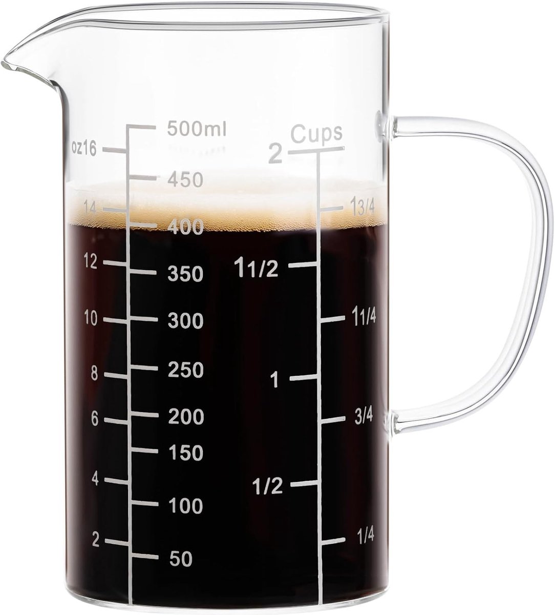 Glazen Maatbeker van Borosilicaatglas voor Keuken of Restaurant, 500 ml, Duurzaam en Gemakkelijk Af te Lezen