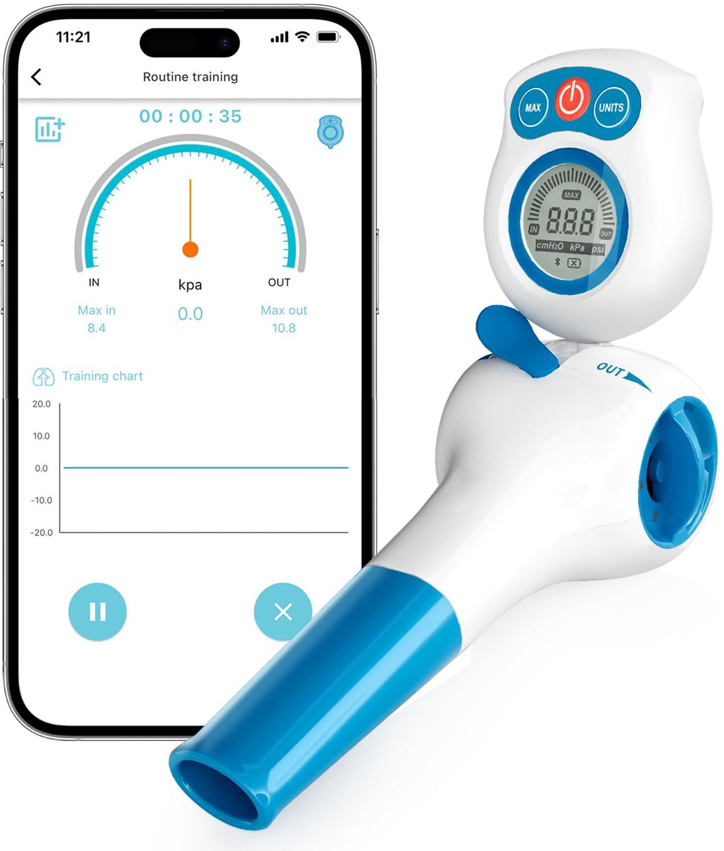 SnelShoppen - Longtrainer met app, Ademtrainer voor Longen, Elektrische Manometer, Ademhalingsoefeningen, Gezondheidstools voor Thuis, Verbeter Longca