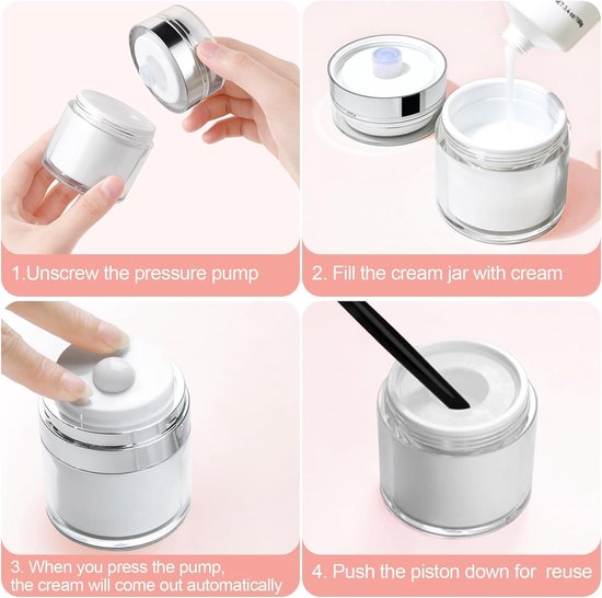 Crèmepotjes, 3 stuks, pompdispenser voor crème, navulbare reiscrème, draagbare cosmeticacontainer voor crème, lotion voor thuisgebruik op reis (15/30/50 ml) — afbeelding 3