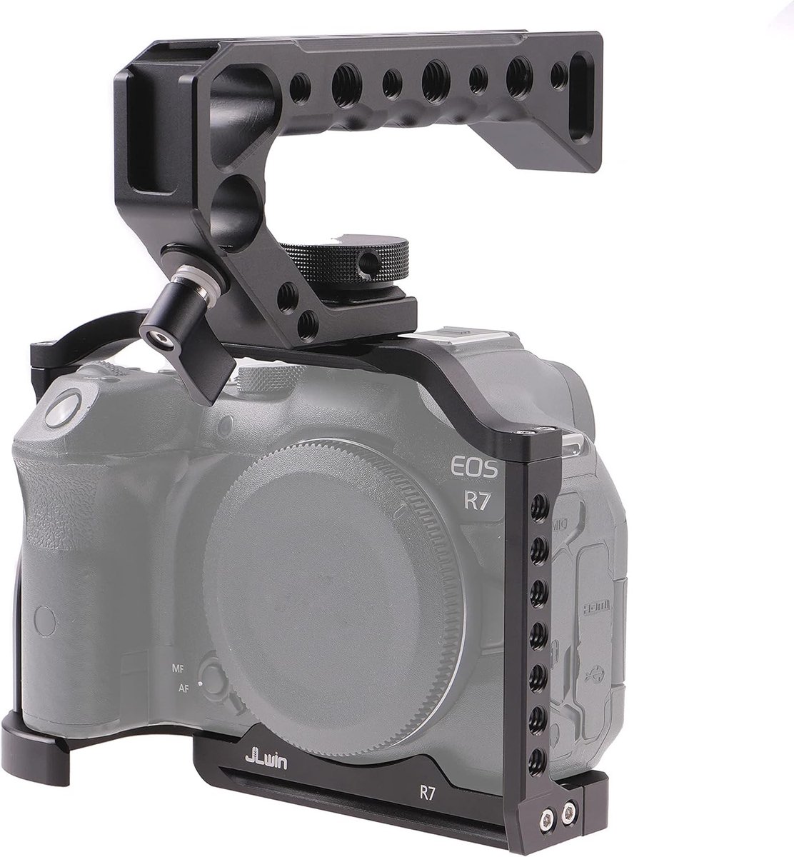 Camera Cage met Bovenhandvat voor Canon EOS R7 - Snelle Bevestigingsplaat, Koudschuh, NATO Rail en Meerdere Draadgaten voor Professionele Fotografie en Videografie