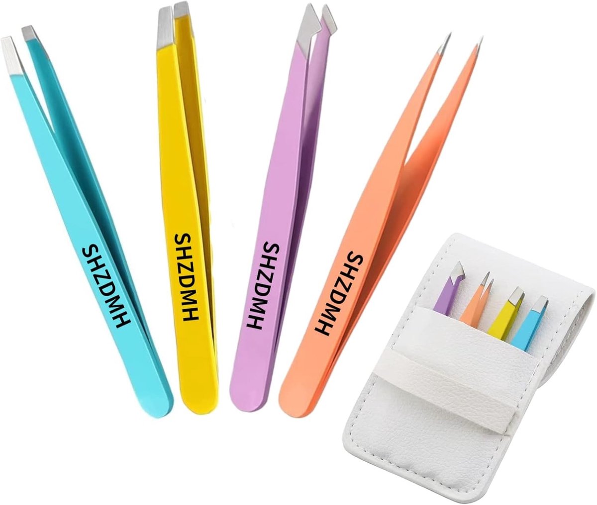 Precisie RVS Pincet Set voor het Verwijderen van Ingroeiende Haren en Wimpers met Lederen Etui - Perfecte Cadeau voor Vrouwen