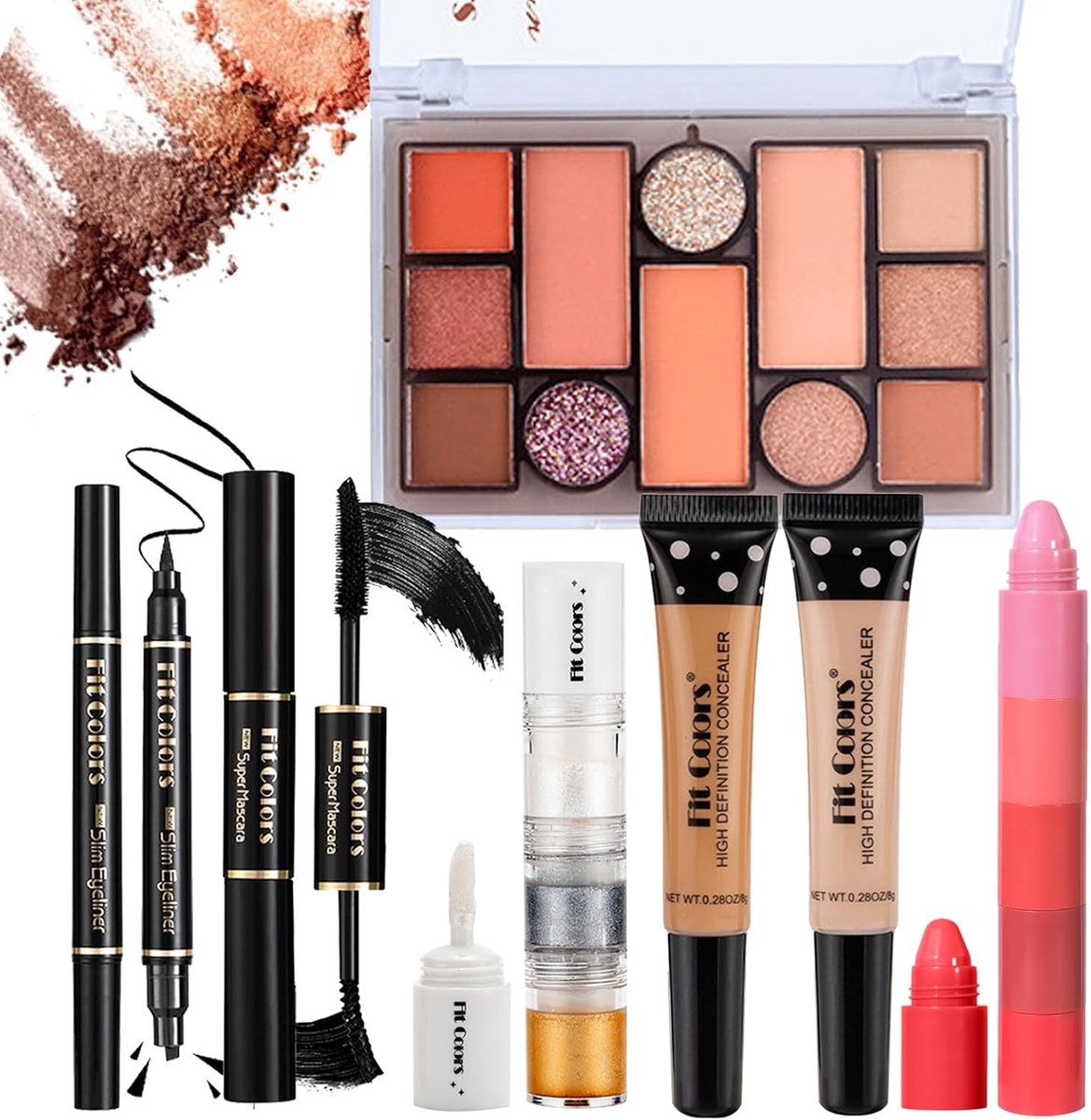 Professionele Make-up Set met Oogschaduwpalet, Concealer, Lipstick, Mascara en Glittergel voor Vrouwen en Meisjes - Ideaal voor Dagelijks Gebruik en Reizen