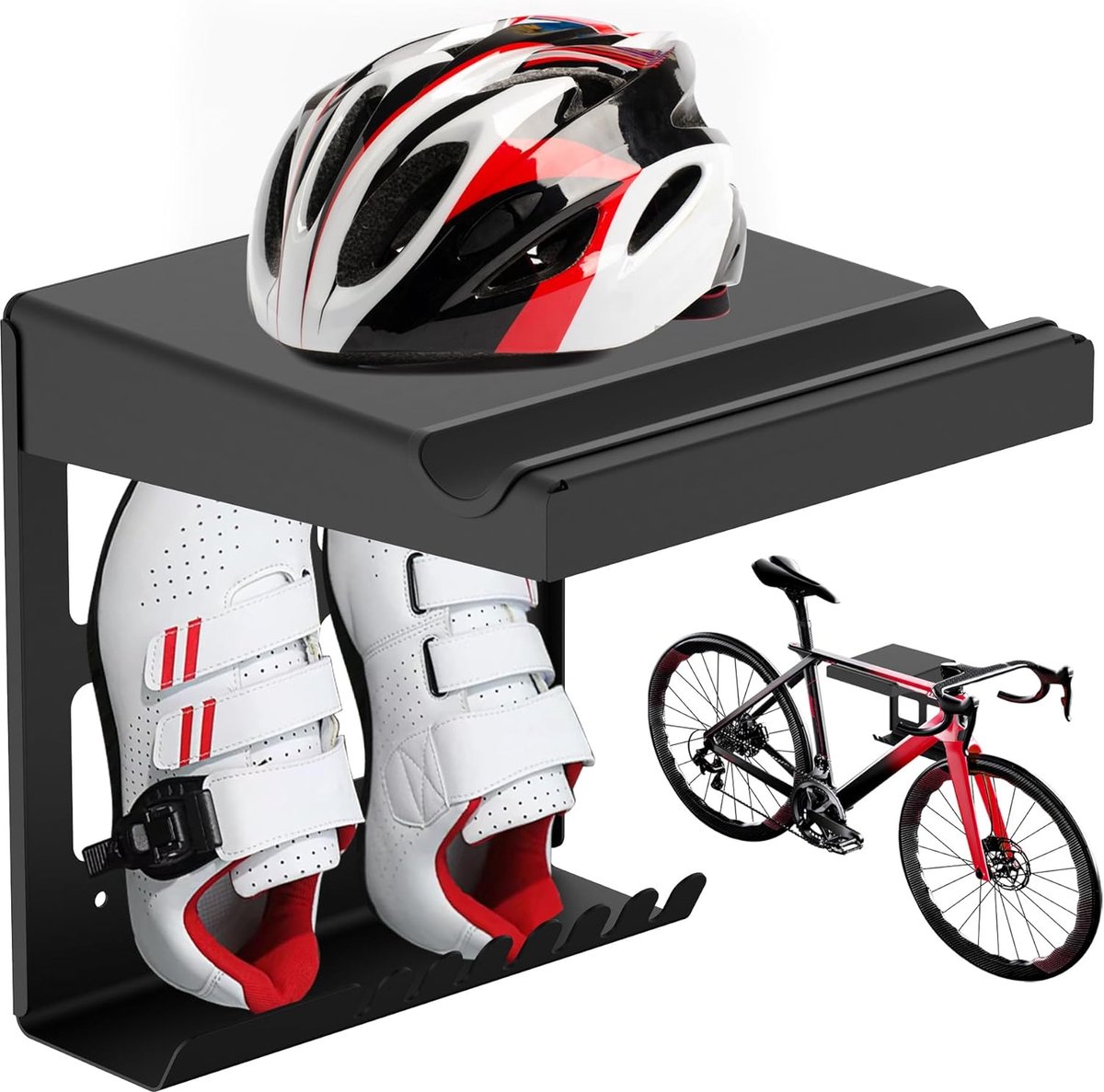 SnelShoppen - Wandbeugel voor Fietsen - Compacte en Robuuste Fietshouder met Plankhaak, Beschermende Pads, Extra Opslagruimte - Zwart, Eenvoudig te In