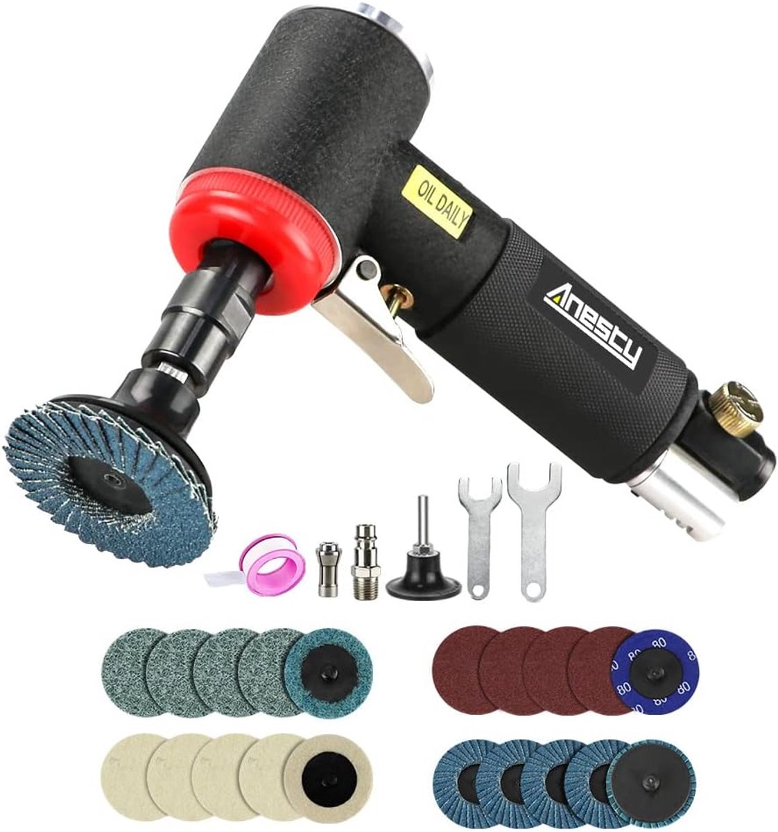 Mini Air Angle Grinder Kit, 1/4" Pneumatic Grinder with 3mm & 6mm Collets, 20 Pieces 2 Inch Quick Change Sanding Discs - ShopVlot