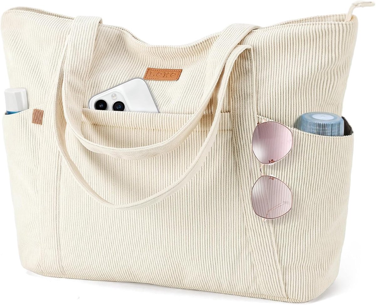 SnelShoppen - Handtas Shopper Tas Dames Beige M - 100% Gloednieuw, Ruime Schoudertas, Perfect voor Dagelijks Gebruik, Feest, Uitgaan en Vakantie