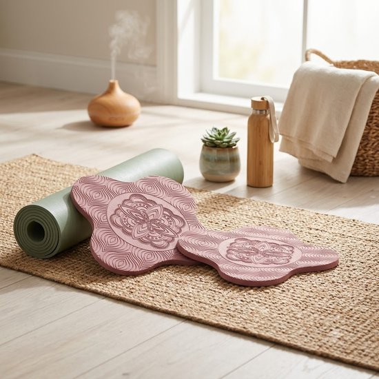 Roze yoga knielmat pilates mat unisex set van 2 schuim ondersteuningsmat voor knieën ellebogen polsen en hoofd multifunctionele oefenmat met reliëf antislip fitness mat — afbeelding 4
