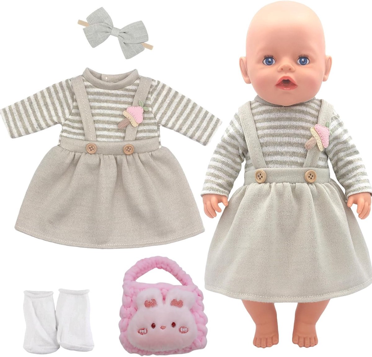 Doll kleding voor 30-45 cm poppen in apricot met strepen - Mode voor poppen, Speelgoed, Accessoires