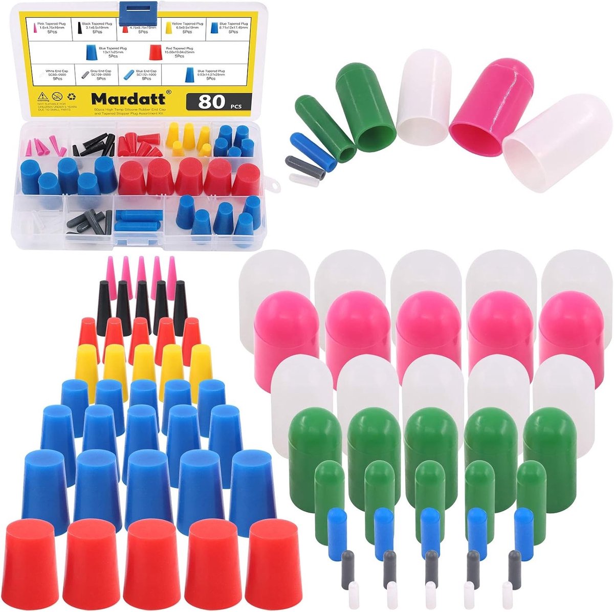 80 stuks siliconen rubberen taps toelopende stop en beschermende eindkap set voor hoge temperatuur, poedercoating en schilderwerk