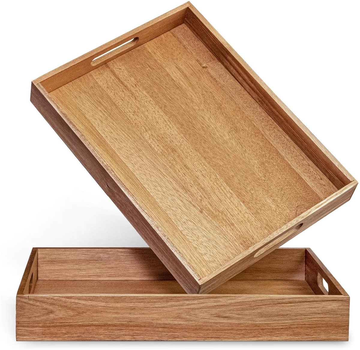 SnelShoppen - Acacia houten dienblad met handgrepen set van 2, decoratieve schalen voor ontbijt, lunch, diner, terras, salontafel, barbecue, feest