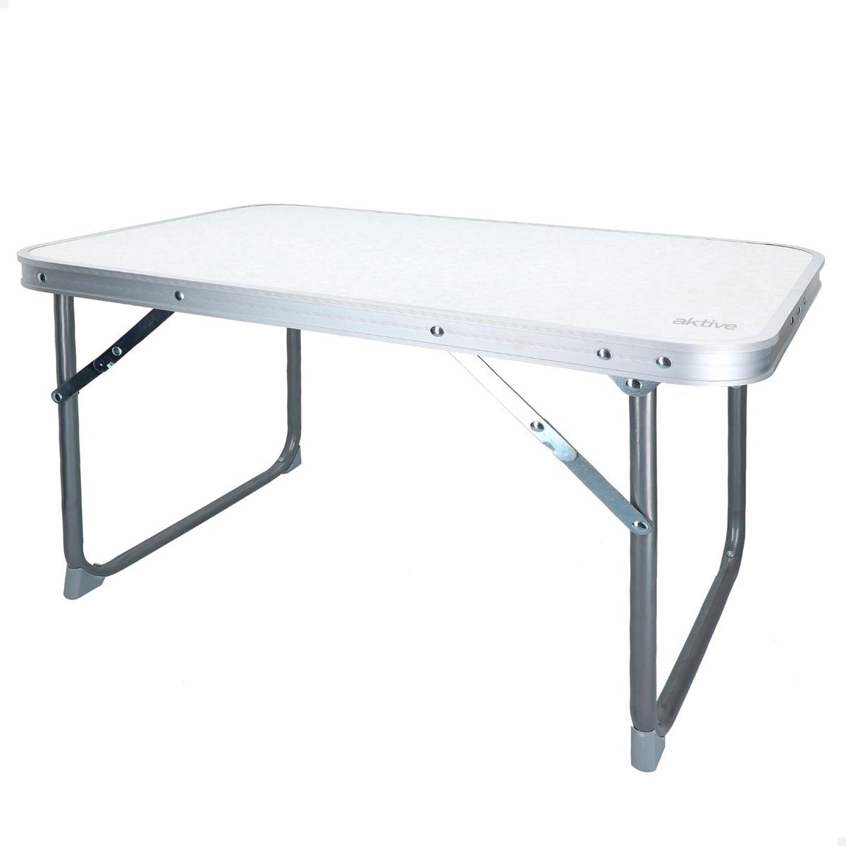 SnelShoppen - Inklapbare Strandtafel 60x40x40 cm - Wit Metalen Frame en Houten Plaat - Campingtafel voor Feest, Tuin, Strand en Buiten Gebruik met Kan