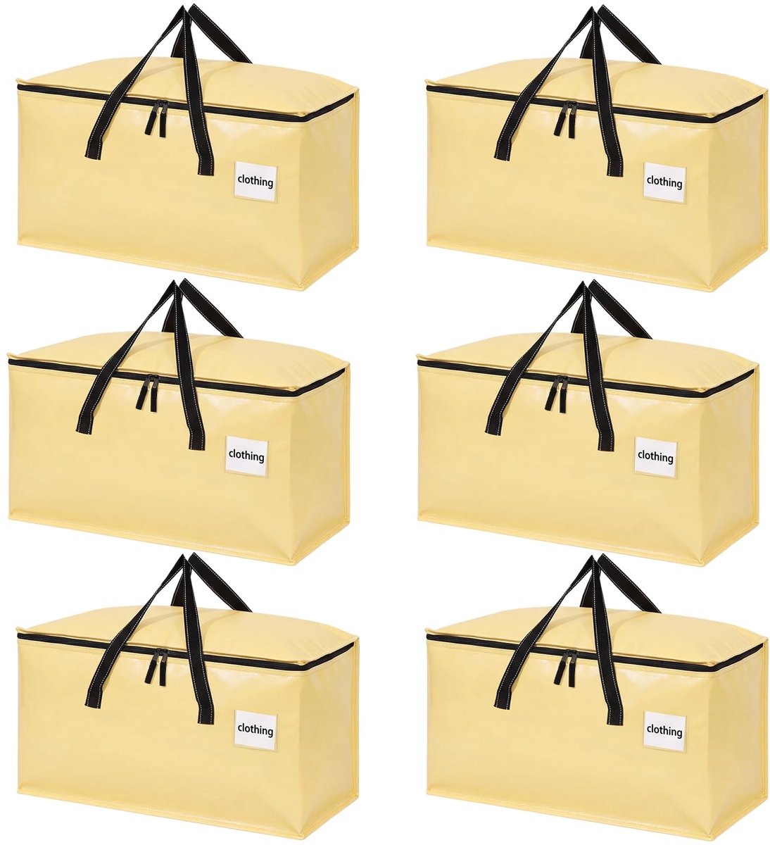 SnelShoppen - 6 Stuks Grote Opbergdozen Met Deksel, 93 Liter, Opvouwbare Verhuisdozen, Grote Verhuiszakken Met Ritssluiting, Beige Voor Kleding, Bedde