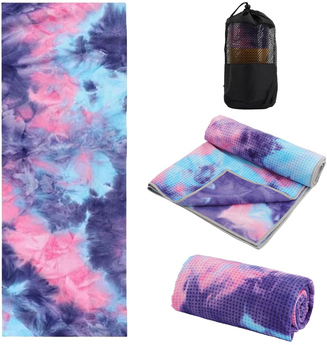 SnelShoppen - Yoga handdoek antislip microvezel, fitnesshanddoek met mesh-draagtas, hot yoga mat, sporthanddoek voor dames, Pilates, gym, yoga-accesso