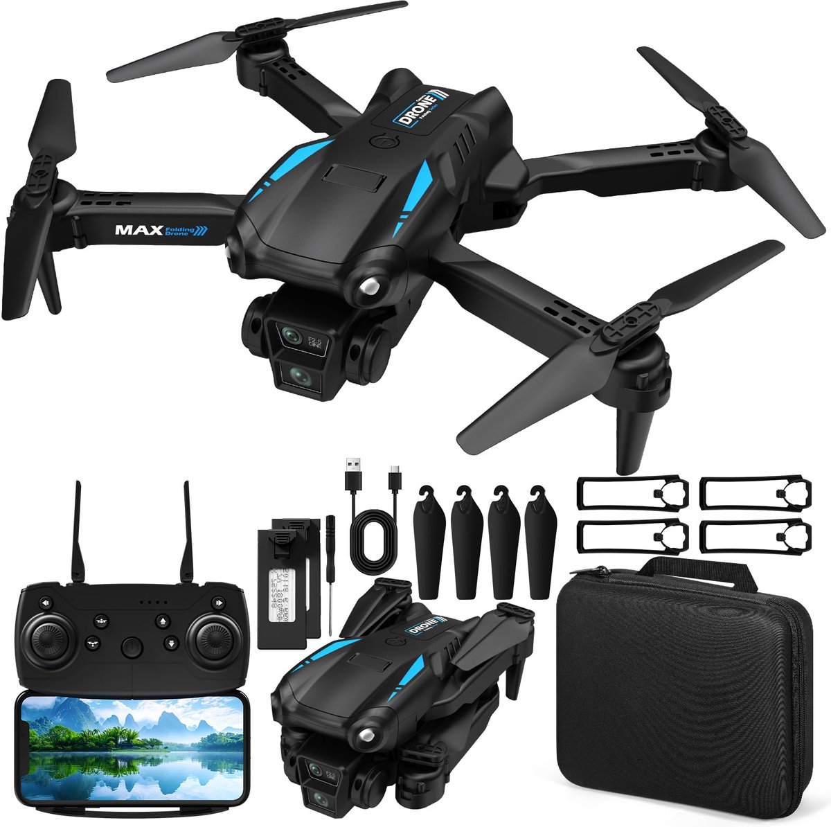 SnelShoppen - NXPZ 4K HD Camera Drone, Opvouwbare Drone Voor Kinderen, 3D Flip, Eenknops Start/Landing, Headless Mode, Hoogte Handhaven, 2 Batterijen,