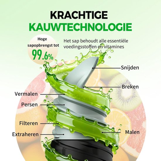 Sapcentrifuge - Slowjuicer - Gezonde Drankjes Maken - XXL Voerbuis - 1.4 Liter - Zwart — afbeelding 2