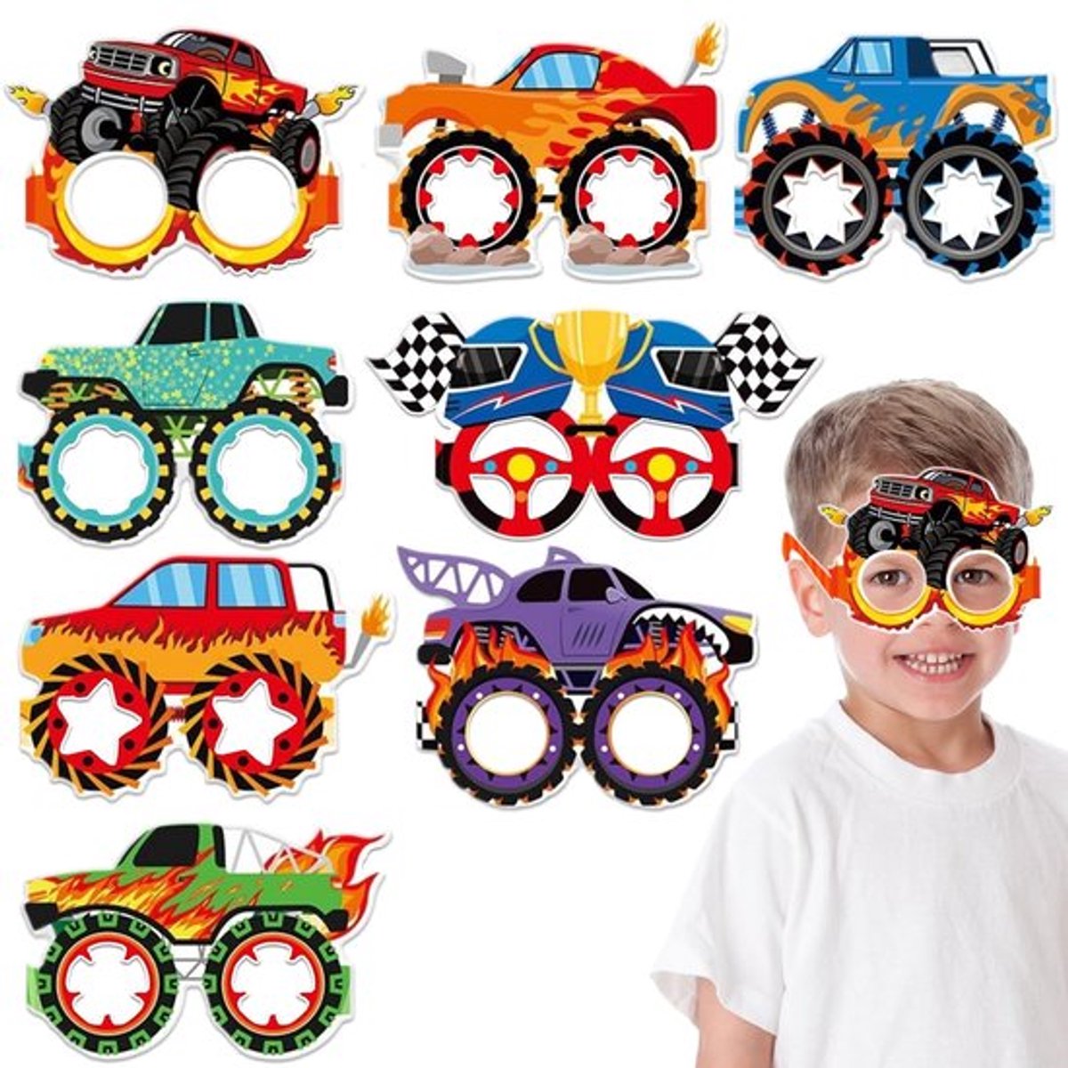 Papieren Bril 16 Stks - Race-Thema - Feestbril - Fotorekwisieten - Verjaardagsfeestje - Innovatieve Ontwerpen