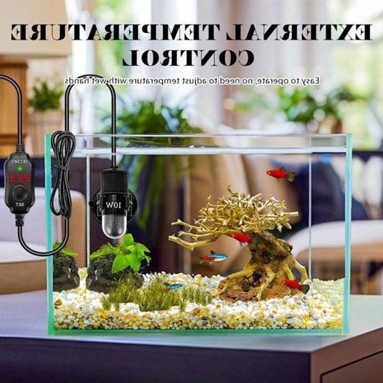 Instelbare digitale aquariumverwarming van 10 W met temperatuurcontroller voor zoet en zout water vissen, ideaal verwarmingselement voor aquaria