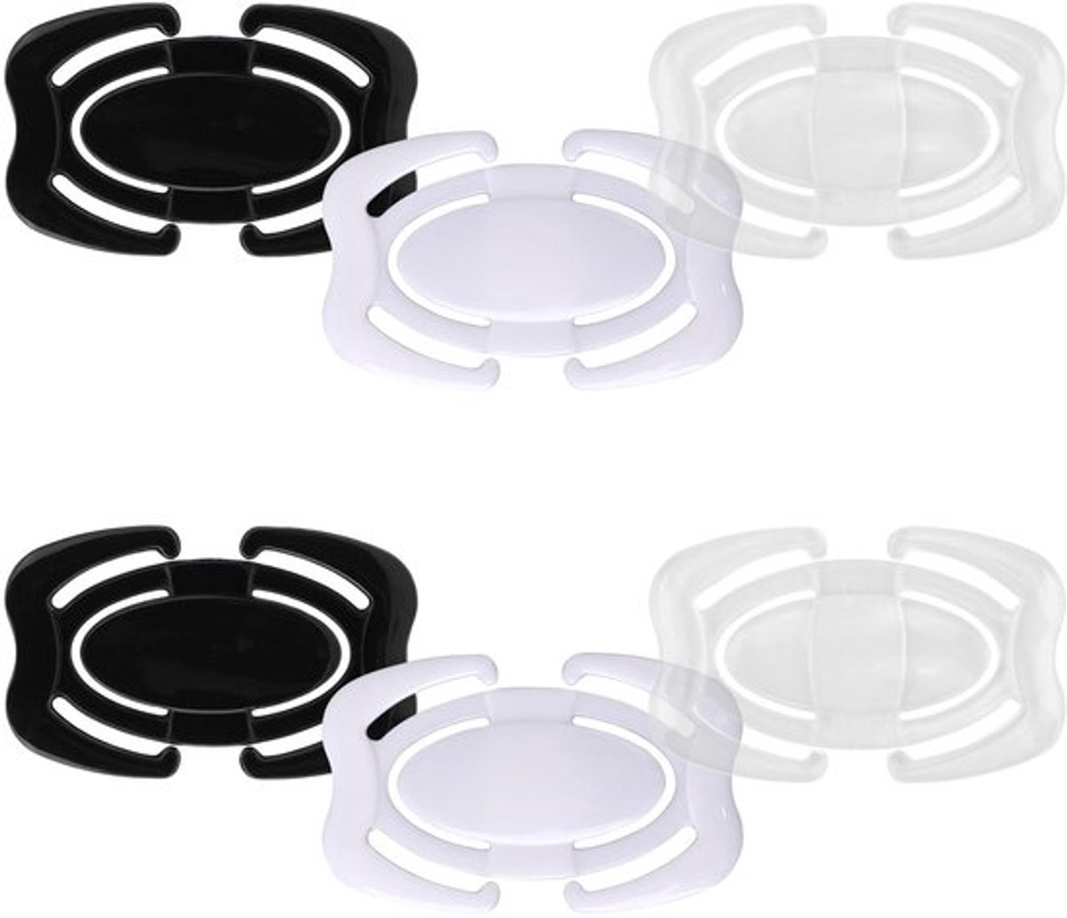 Bandclips Antislip - 6st BH-Bandjes - Doorzichtig/Crème/Zwart - Converter voor Racerback - Kunststof - 2,7x4,4 cm