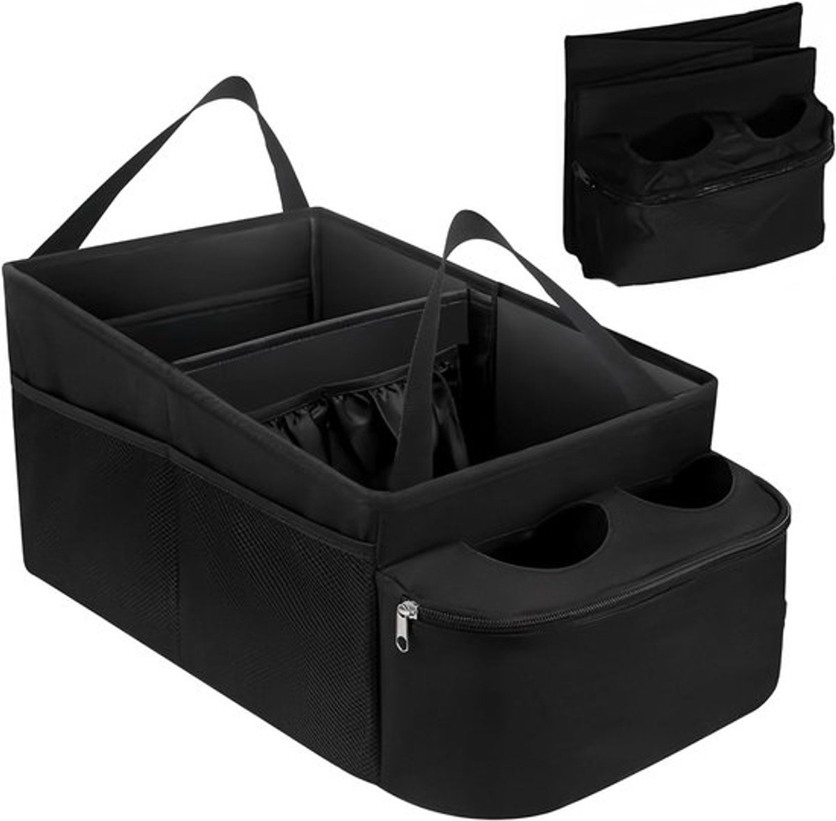Organizer voor achterbank en passagiersstoel, Universele opbergruimte met compartimenten, vouwbaar, waterafstotend voor speelgoed, boeken en snacks (zwart, 27 x 45 x 23 cm)