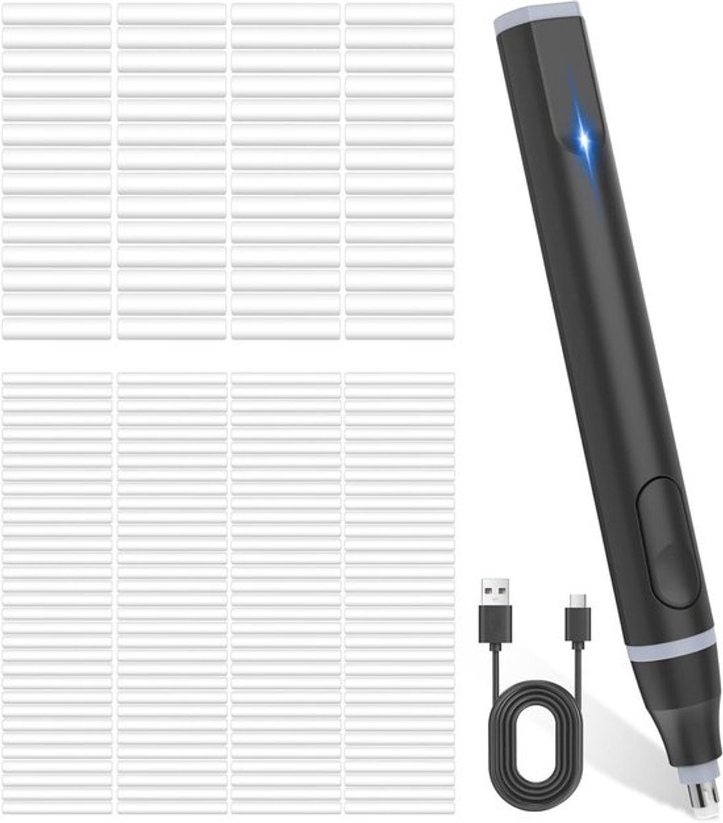 Elektrische Gum met USB C Oplaadfunctie en 220 Gummetvullingen - Comfortabele Grip - Voor Studenten, Schetsen, Ingenieurs - Zwart