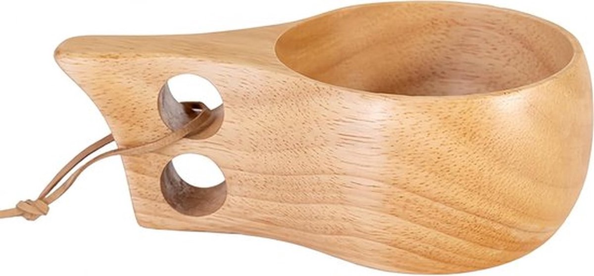 Handgemaakte houten mok voor koffie en thee, portable kuksa mok met leren handvat voor kamperen en reizen, ideaal voor outdoor gebruik