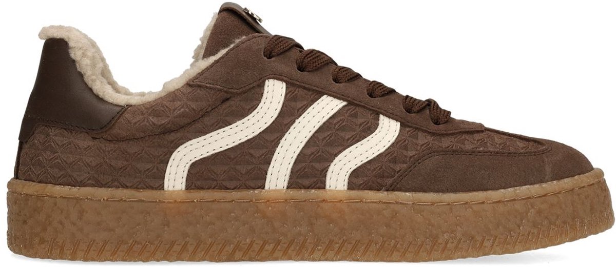 No Stress - Dames - Taupe suède sneakers met bontvoering - Maat 36