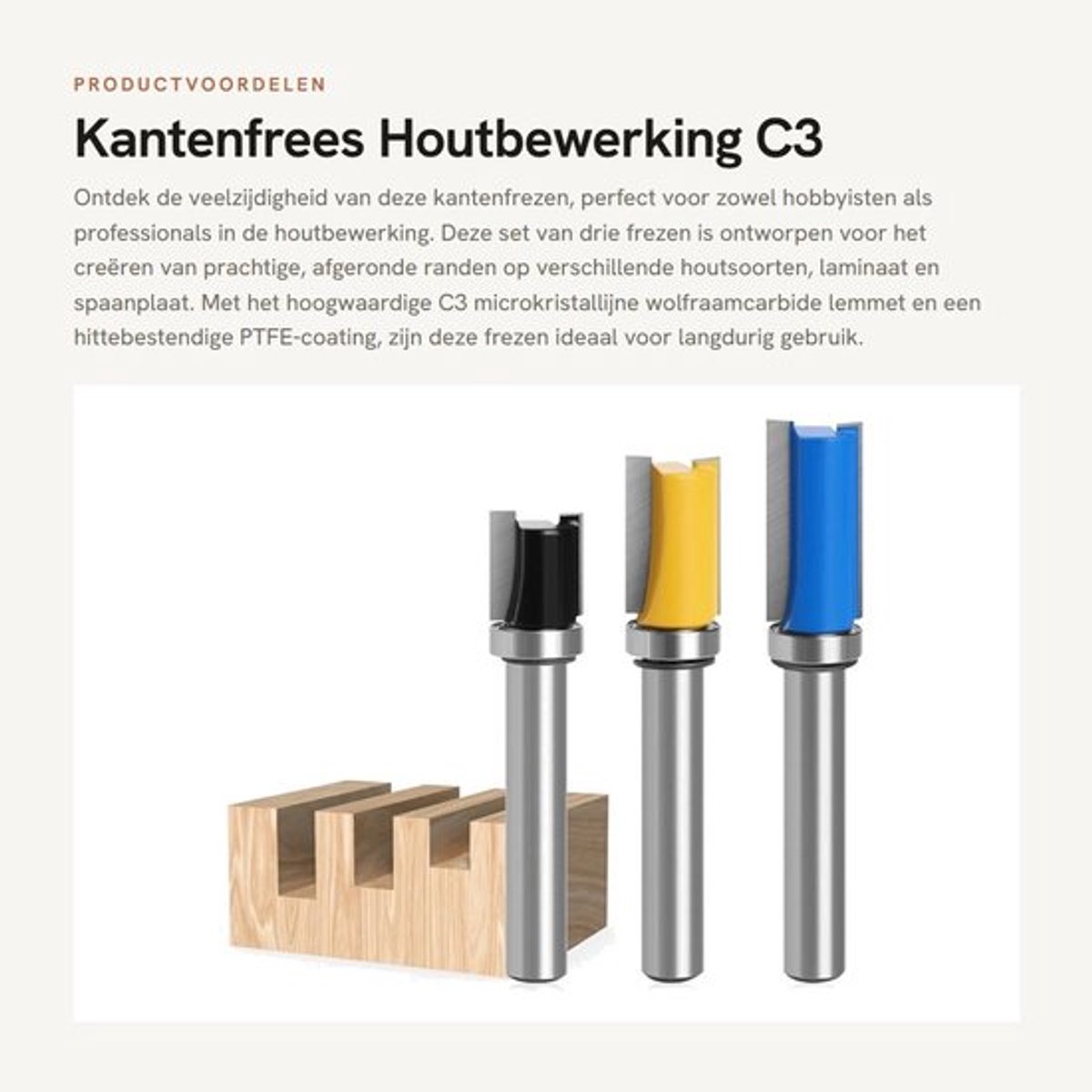 Kantenfrees - Houtbewerking - C3 microkristallijne wolfraamcarbide - 8 mm - Trim snijgereedschap - Voor hout en laminaat - 3 stuks