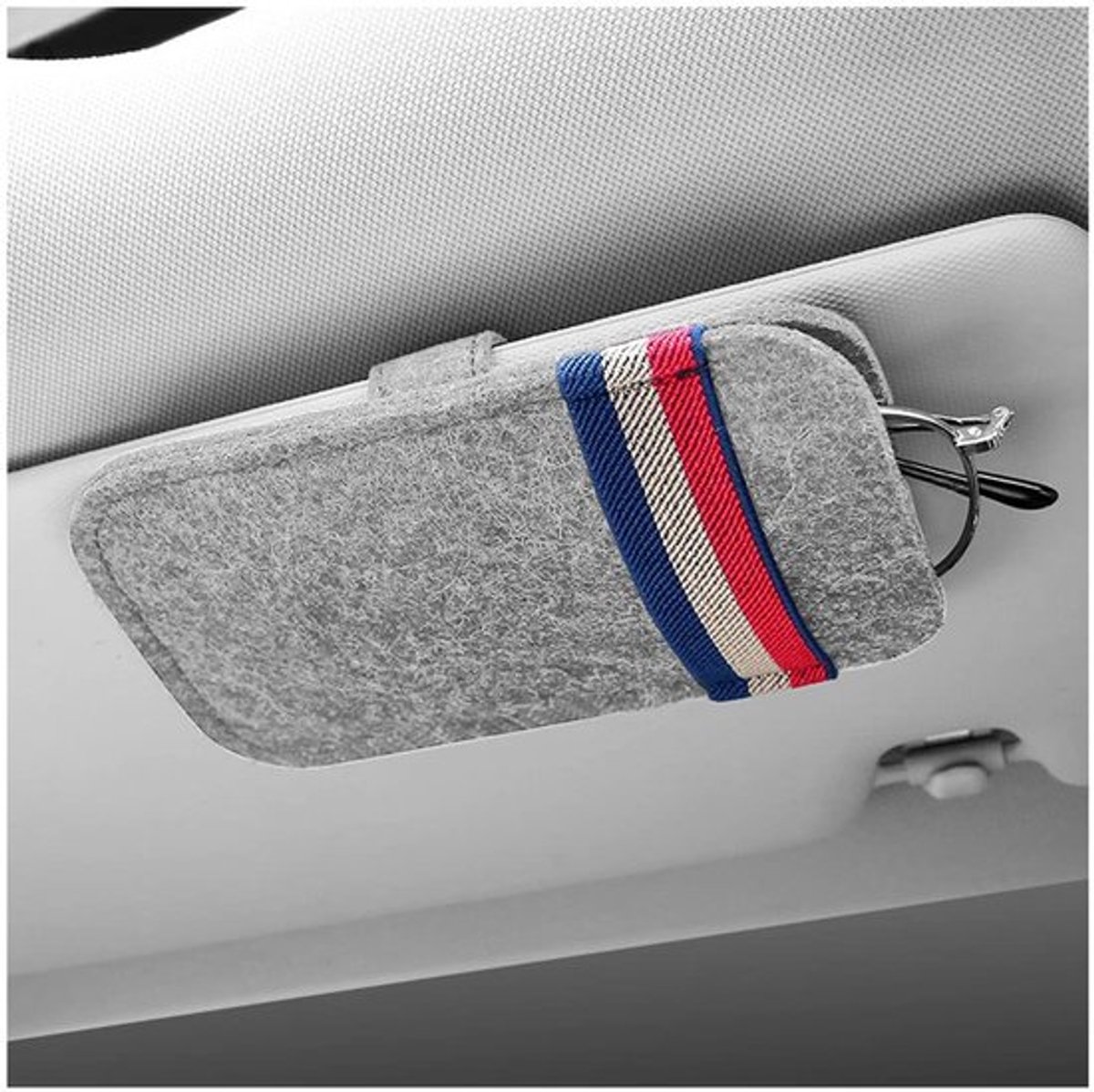 Brilhouder met clip - Brilhouder voor auto - Zonnebril opbergtas - Universele auto-accessoires - Vilt materiaal - Compact formaat 15,5 cm x 9,2 cm x 3,5 cm - Brilopberger