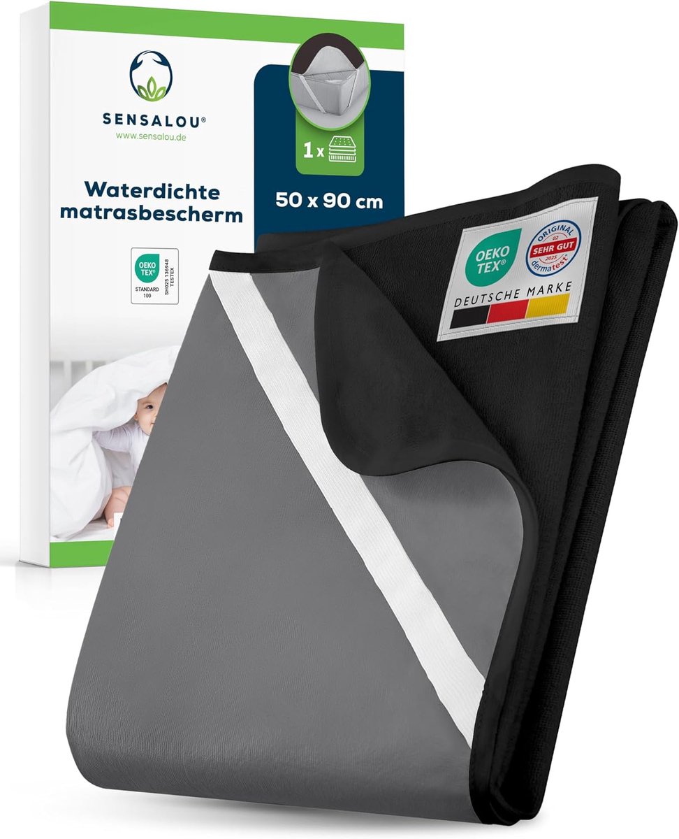 SnelShoppen - Waterproof Matras Overtrek 50 x 90 cm Zwart - Ademend Badstof Matrasbeschermer, Geruisloos en Wasbaar tot 95°C met Elastische Hoekbanden