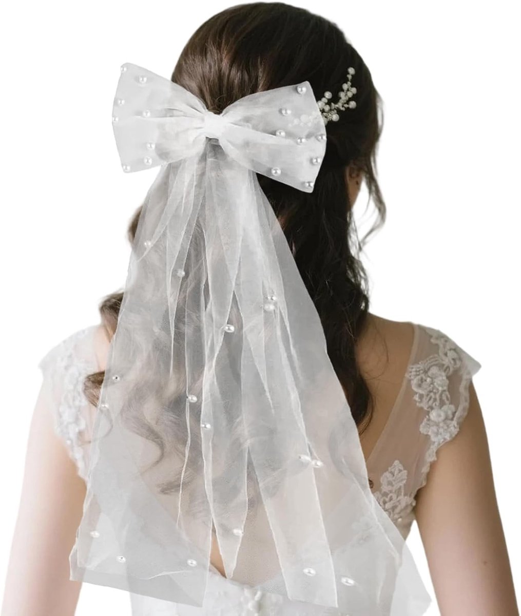 Elegante Bruidsluier met Parels en Kant voor de Bruid - Tulle Accessoires voor Huwelijk en Vrijgezellenfeest