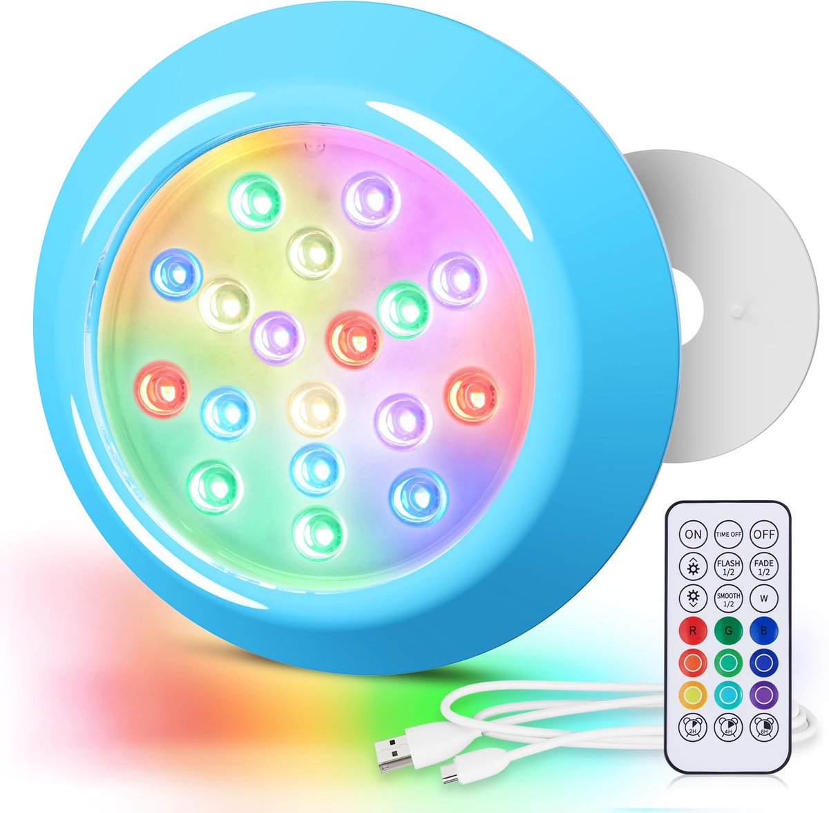 SnelShoppen - Magnetische Dompelbare LED-Verlichting voor Zwembad Bovengronds, 15 cm, Onderwaterzwembadlamp RGBW, IP68 Waterdicht, Afstandsbediening,