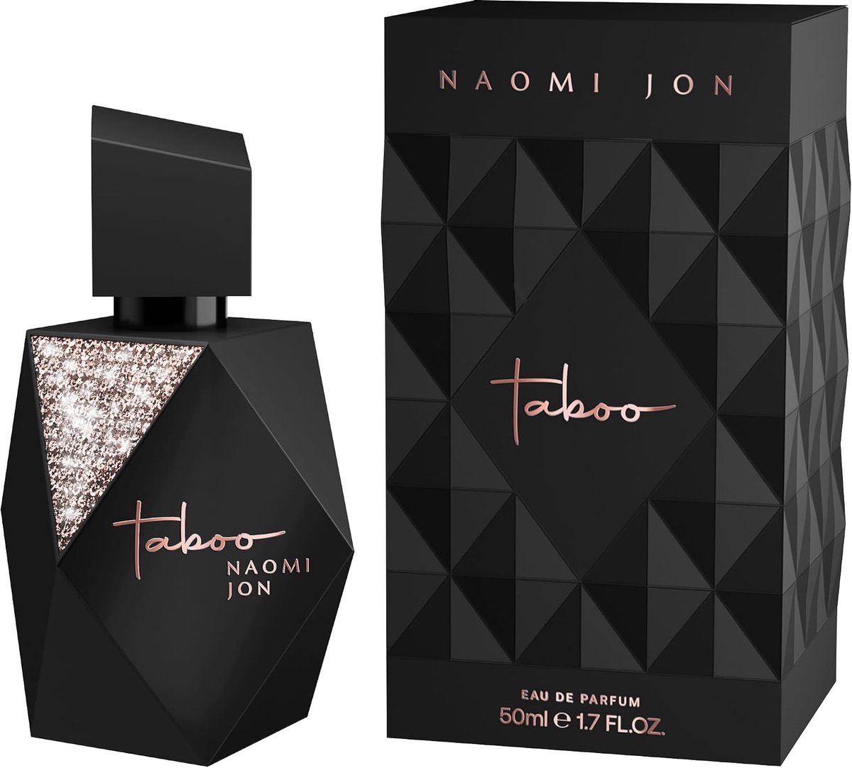 SnelShoppen - Naomi Jon Taboo Parfum 50 ml - Diepzwarte Flacon met Roségouden Accenten - Bloemen- en Gourmand Geuren voor Spannende Momenten